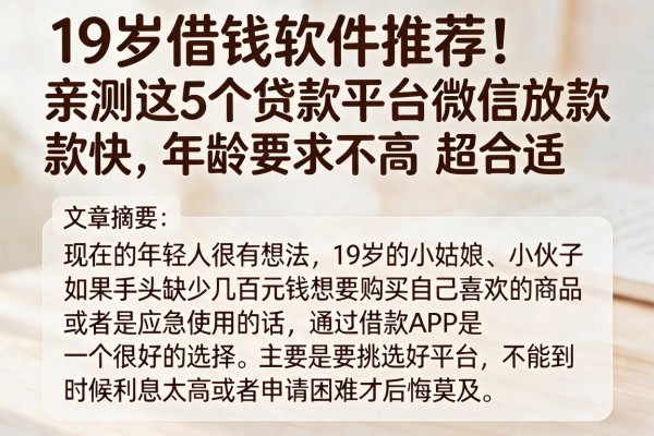 19岁借钱软件推荐！亲测这5个贷款平台微信放款快，年龄要求不高超合适