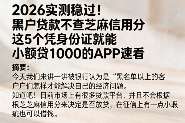 2026实测稳过!黑户贷款不查芝麻信用分,这5个凭身份证就能小额贷1000的APP速看