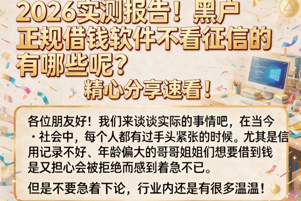 2026实测报告！黑户正规借钱软件不看征信的有哪些呢？精心分享速看！