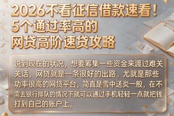 2026不看征信借款速看！5个通过率高的网贷高阶速贷攻略
