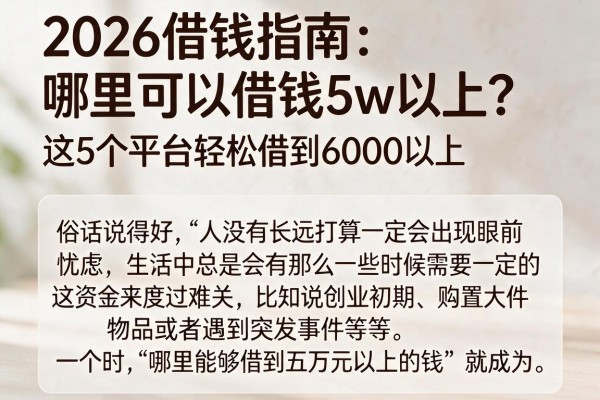 2026借钱指南:哪里可以借钱5w以上?这5个平台轻松借到6000以上