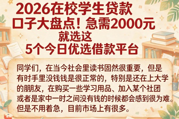 2026在校学生贷款口子大盘点!急需2000元就选这5个今日优选借款平台