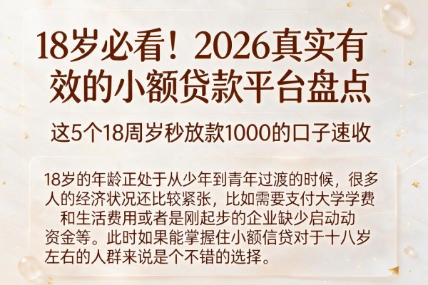 18岁必看!2026真实有效的小额贷款平台盘点,这5个18周岁秒放款1000的口子速收