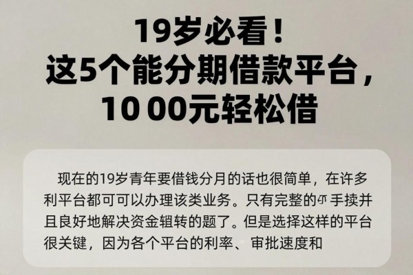 19岁必看！这5个能分期借款平台，1000元轻松借