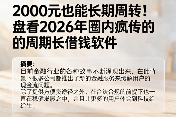 2000元也能长期周转！盘点2026年圈内疯传的周期长借钱软件