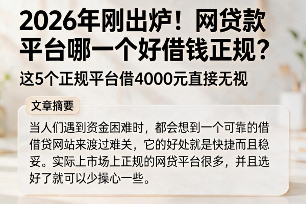 2026年刚出炉！网贷款平台哪一个好借钱正规？这5个正规平台借4000元直接无视
