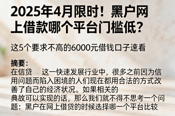 2025年4月限时！黑户网上借款哪个平台门槛低？这5个要求不高的6000元借钱口子速看