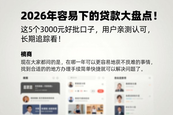 2026年容易下的贷款大盘点!这5个3000元好批口子,用户亲测认可,长期追踪速看!
