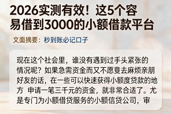 2026实测有效！这5个容易借到3000的小额借款平台，秒到账必记口子