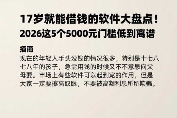 17岁就能借钱的软件大盘点！2026这5个5000元门槛低到离谱