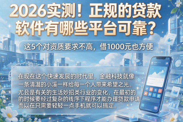 2026实测！正规的贷款软件有哪些平台可靠？这5个对资质要求不高，借1000元也方便