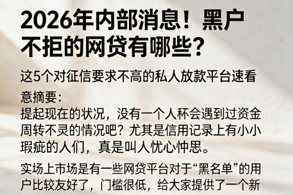 2026年内部消息!黑户不拒的网贷有哪些?这5个对征信要求不高的私人放款平台速看