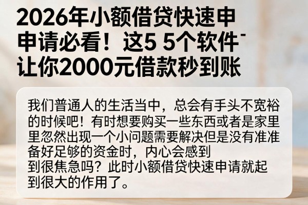 2026年小额借贷快速申请必看!这5个软件让你2000元借款秒到账