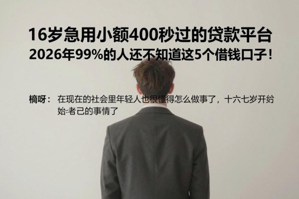 16岁急用小额400秒过的贷款平台，2026年99%的人还不知道这5个借钱口子！