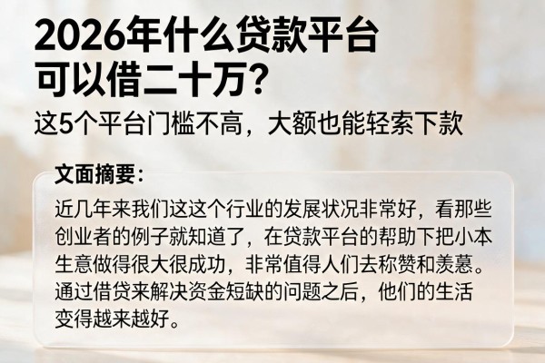 2026年什么贷款平台可以借二十万？这5个平台门槛不高、大额也能轻松下款