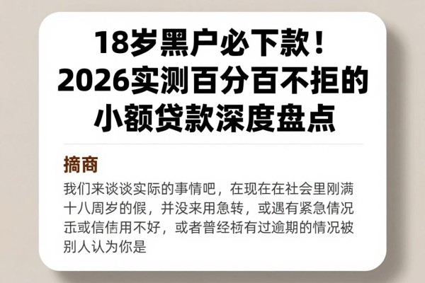 18岁黑户必下款！2026实测百分百不拒的小额贷款深度盘点