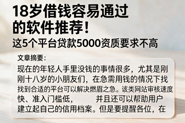 18岁借钱容易通过的软件推荐！这5个平台贷款5000资质要求不高