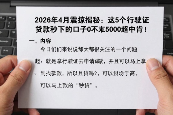 2026年4月震惊揭秘:这5个行驶证贷款秒下的口子要求不高,5000元评价超中肯!