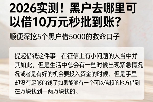 2026实测!黑户去哪里可以借10万元秒批到账?顺便深挖5个黑户借5000的救命口子