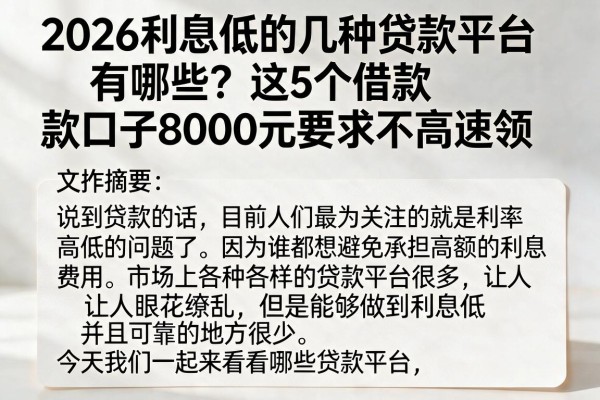 2026利息低的几种贷款平台有哪些？这5个借款口子8000元要求不高速领