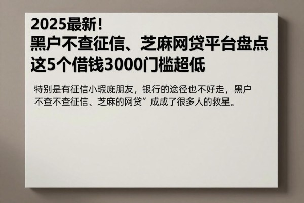 2025最新！黑户不查征信、芝麻的网贷平台盘点，这5个借钱3000门槛超低