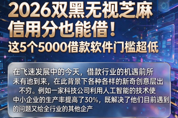 2026双黑无视芝麻信用分也能借！这5个5000借款软件门槛超低