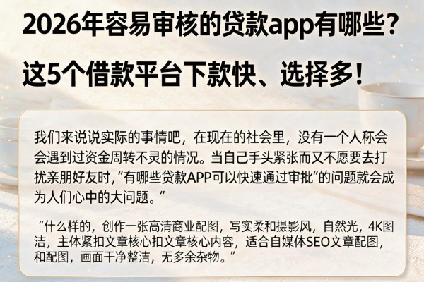 2026年容易审核的贷款app有哪些?这5个借款平台下款快、选择多!