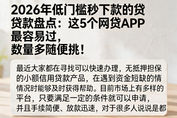 2026年低门槛秒下款的贷款盘点：这5个网贷APP最容易过，数量多随便挑！