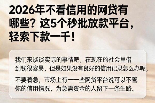 2026年不看信用的网贷有哪些？这5个秒批放款平台，轻松下款一千！