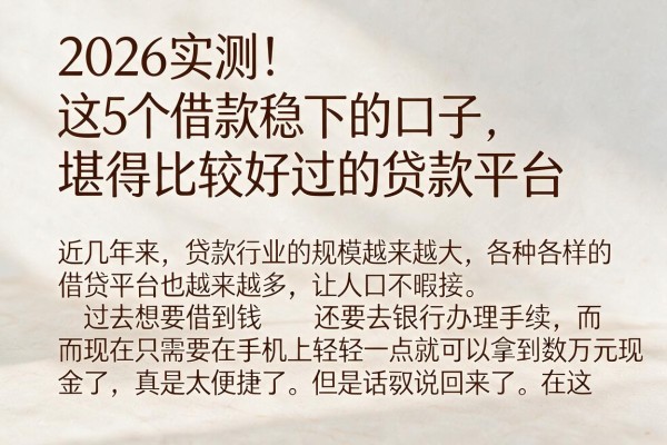 2026实测！这5个借款稳下的口子，堪称比较好过的贷款平台