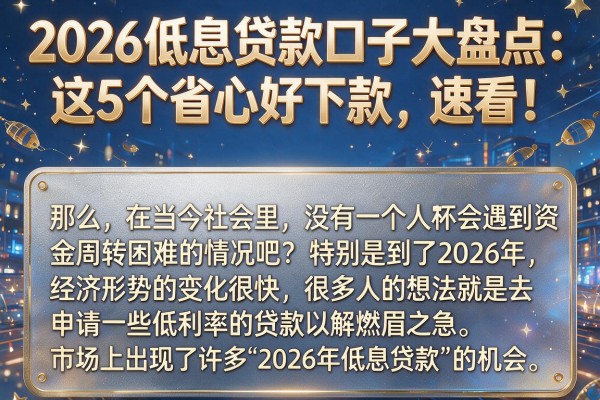 2026低息贷款口子大盘点：这5个省心好下款，速看！