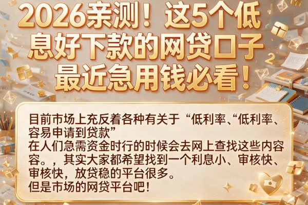 2026亲测！这5个低息好下款的网贷口子，最近急用钱必看