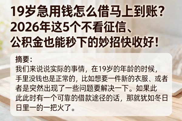 19岁急用钱怎么借马上到账?2026年这5个不看征信、公积金也能秒下的妙招快收好!