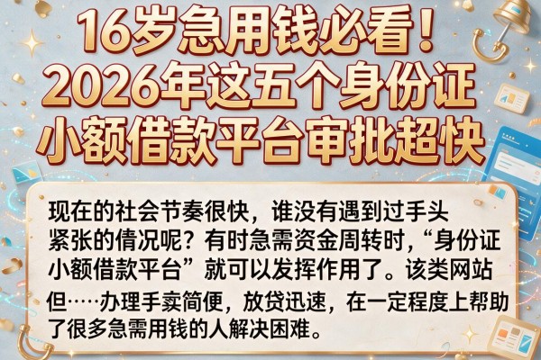 16岁急用钱必看!2026年这五个身份证小额借款平台审批超快