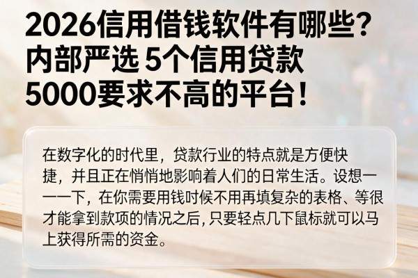 2026信用借钱软件有哪些?内部严选5个信用贷款5000要求不高的平台!
