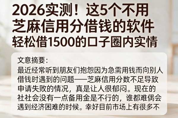 2026实测！这5个不用芝麻信用分借钱的软件，轻松借1500的口子圈内实情
