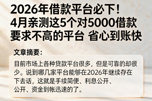 2026年借款平台必下！4月亲测这5个对5000借款要求不高的平台，省心到账快