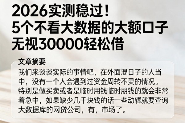2026实测稳过！5个不看大数据的大额口子，无视30000轻松借