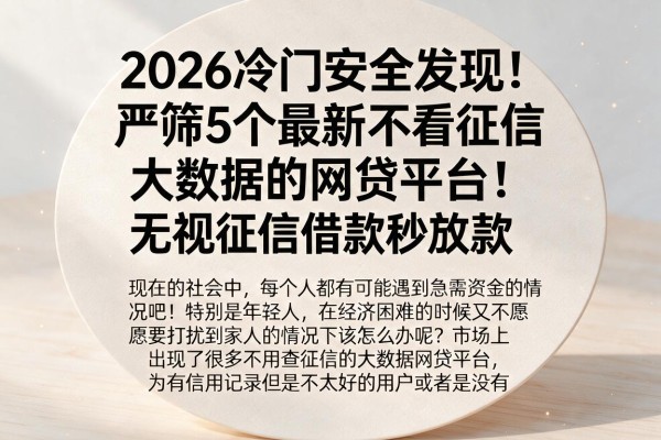 2026冷门安全发现！严筛5个最新不看征信大数据的网贷平台，无视征信借款秒放款
