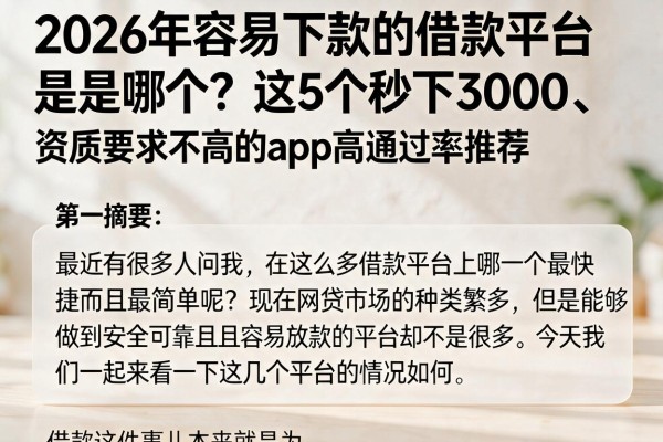 2026年容易下款的借款平台是哪个?这5个秒下3000、资质要求不高的app高通过率推荐