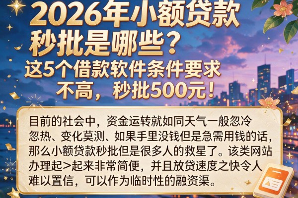 2026年小额贷款秒批是哪些？这5个借款软件条件要求不高，秒批500元！