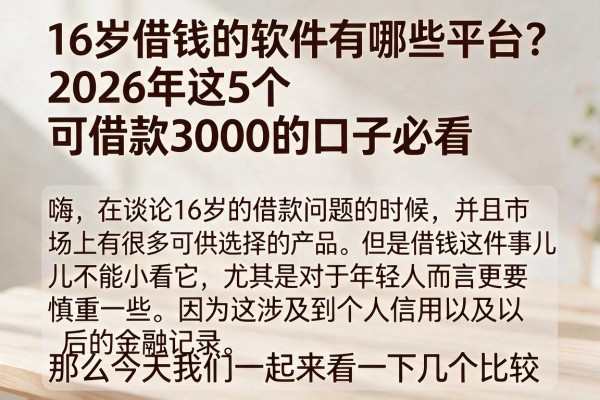 16岁借钱的软件有哪些平台?2026年这5个可借款3000的口子必看