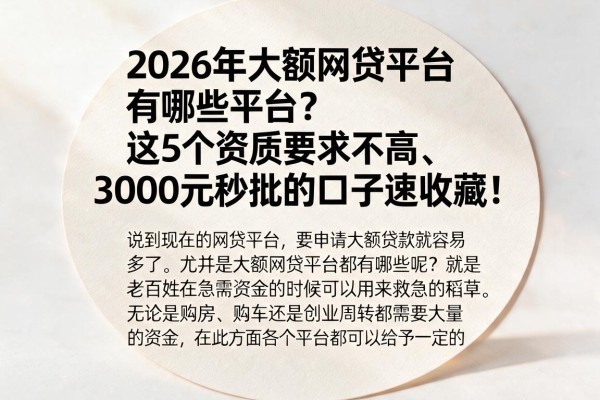 2026年大额网贷平台有哪些平台?这5个资质要求不高、3000元秒批的口子速收藏!