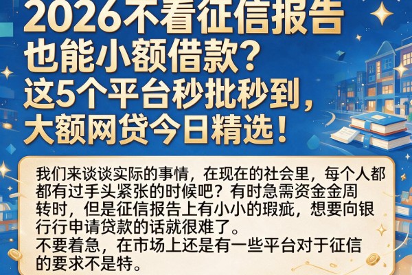 2026不看征信报告也能小额借款?这5个平台秒批秒到,大额网贷今日精选!