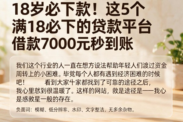 18岁必下款！这5个满18必下的贷款平台，借款7000元秒到账