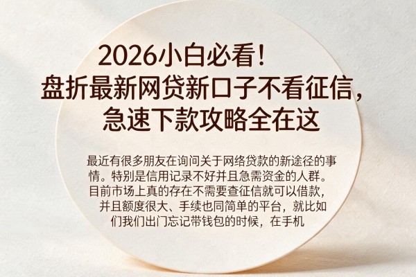 2026小白必看！盘点最新网贷新口子不看征信，急速下款攻略全在这