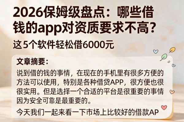 2026保姆级盘点:哪些借钱的app对资质要求不高?这5个软件轻松借6000元