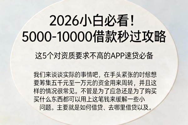 2026小白必看!5000-10000借款秒过攻略,这5个对资质要求不高的APP速贷必备
