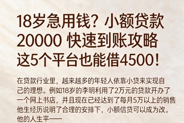 18岁急用钱？小额贷款20000快速到账攻略，这5个平台也能借4500！
