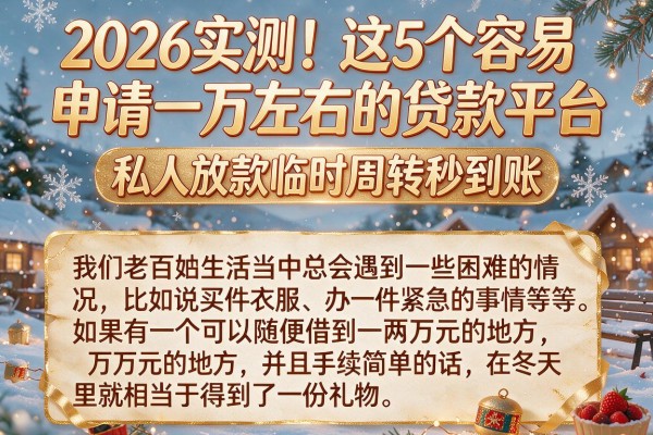 2026实测!这5个容易申请一万左右的贷款平台,私人放款临时周转秒到账